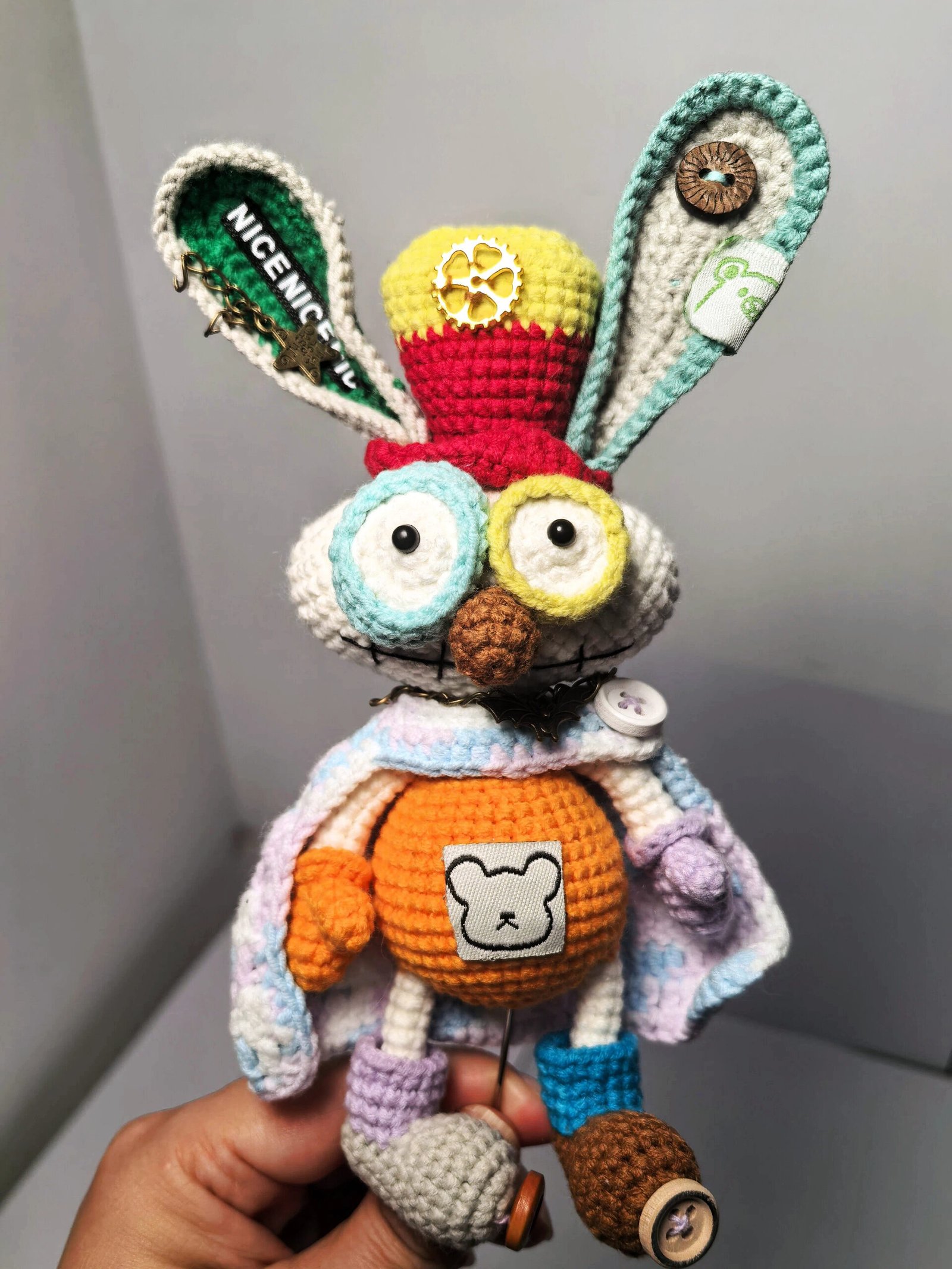 crochet special rabbit with a stylized cloak and decoration, handmade, all woven stitch by stitch. hang it on your bag and you will become a unique scenery. crochet special rabbit with a stylized cloak and decoration, handmade, all woven stitch by stitch. hang it on your bag and you will become a unique scenery.