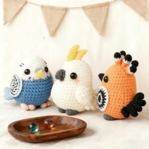 3pcs handmade crochet bird kit with complete diy instructions, yarn & hooks create multicolor birds (blue/white,, orange/black) all season crafting for amigurumi dolls, decor or gift