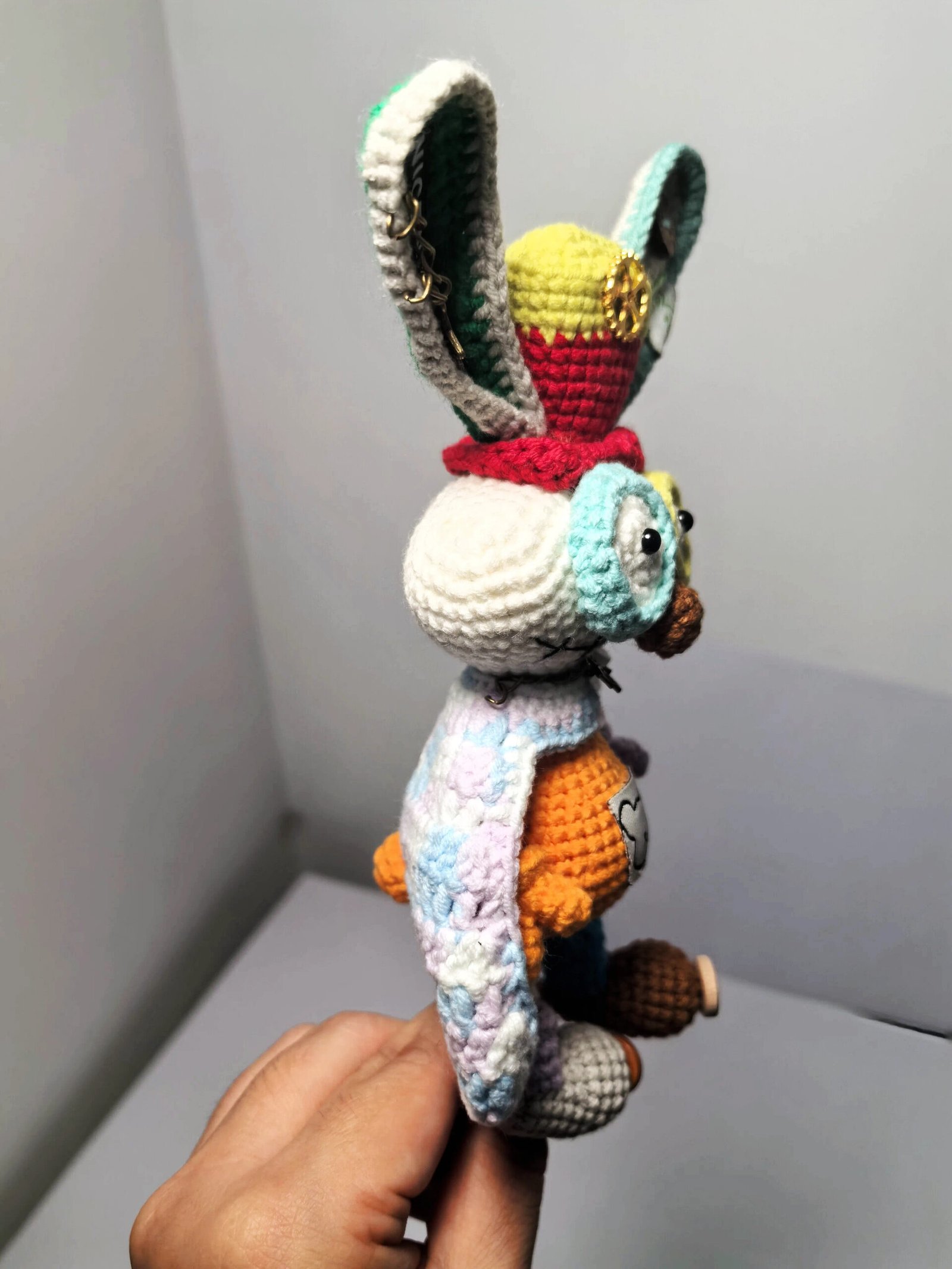 crochet special rabbit with a stylized cloak and decoration, handmade, all woven stitch by stitch. hang it on your bag and you will become a unique scenery. crochet special rabbit with a stylized cloak and decoration, handmade, all woven stitch by stitch. hang it on your bag and you will become a unique scenery.