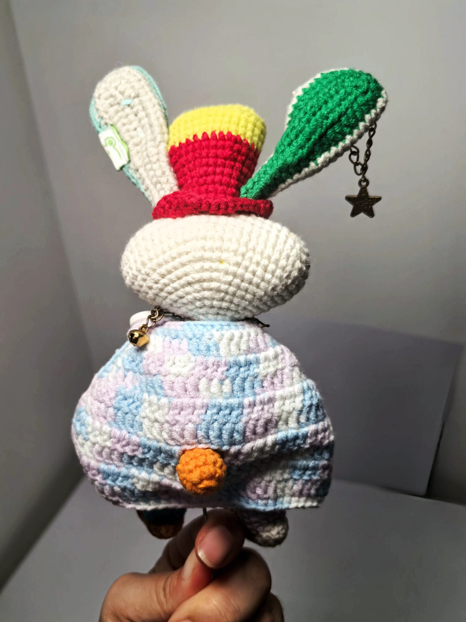 crochet special rabbit with a stylized cloak and decoration, handmade, all woven stitch by stitch. hang it on your bag and you will become a unique scenery. crochet special rabbit with a stylized cloak and decoration, handmade, all woven stitch by stitch. hang it on your bag and you will become a unique scenery.