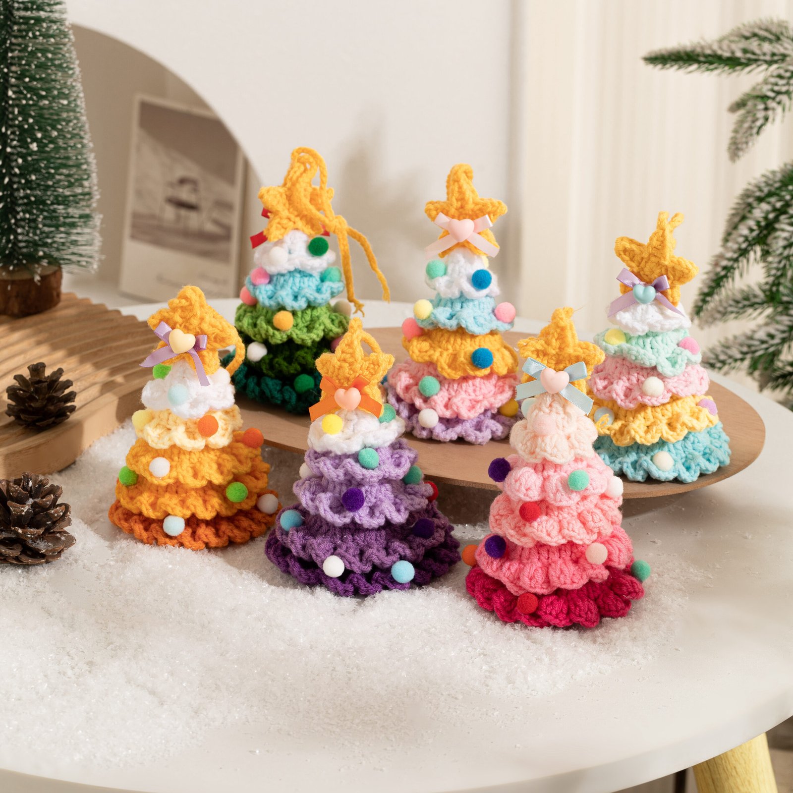 handmade crochet christmas tree decor, mini tabletop xmas decoration with star, festive ornament for home office, unique idea handmade crochet christmas tree decor, mini tabletop xmas decoration with star, festive ornament for home office, unique idea