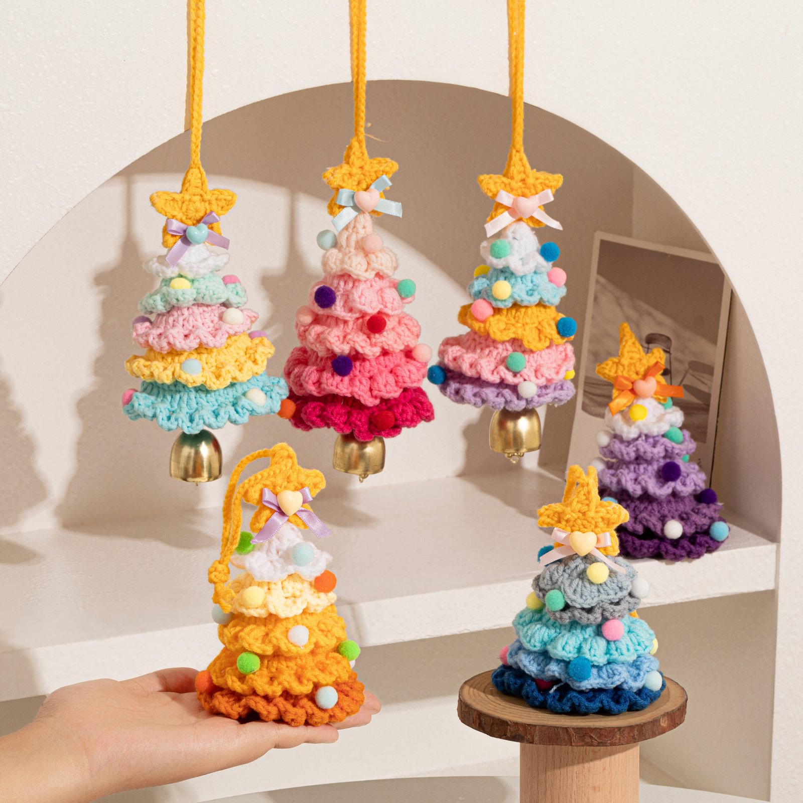 handmade crochet christmas tree decor, mini tabletop xmas decoration with star, festive ornament for home office, unique idea handmade crochet christmas tree decor, mini tabletop xmas decoration with star, festive ornament for home office, unique idea