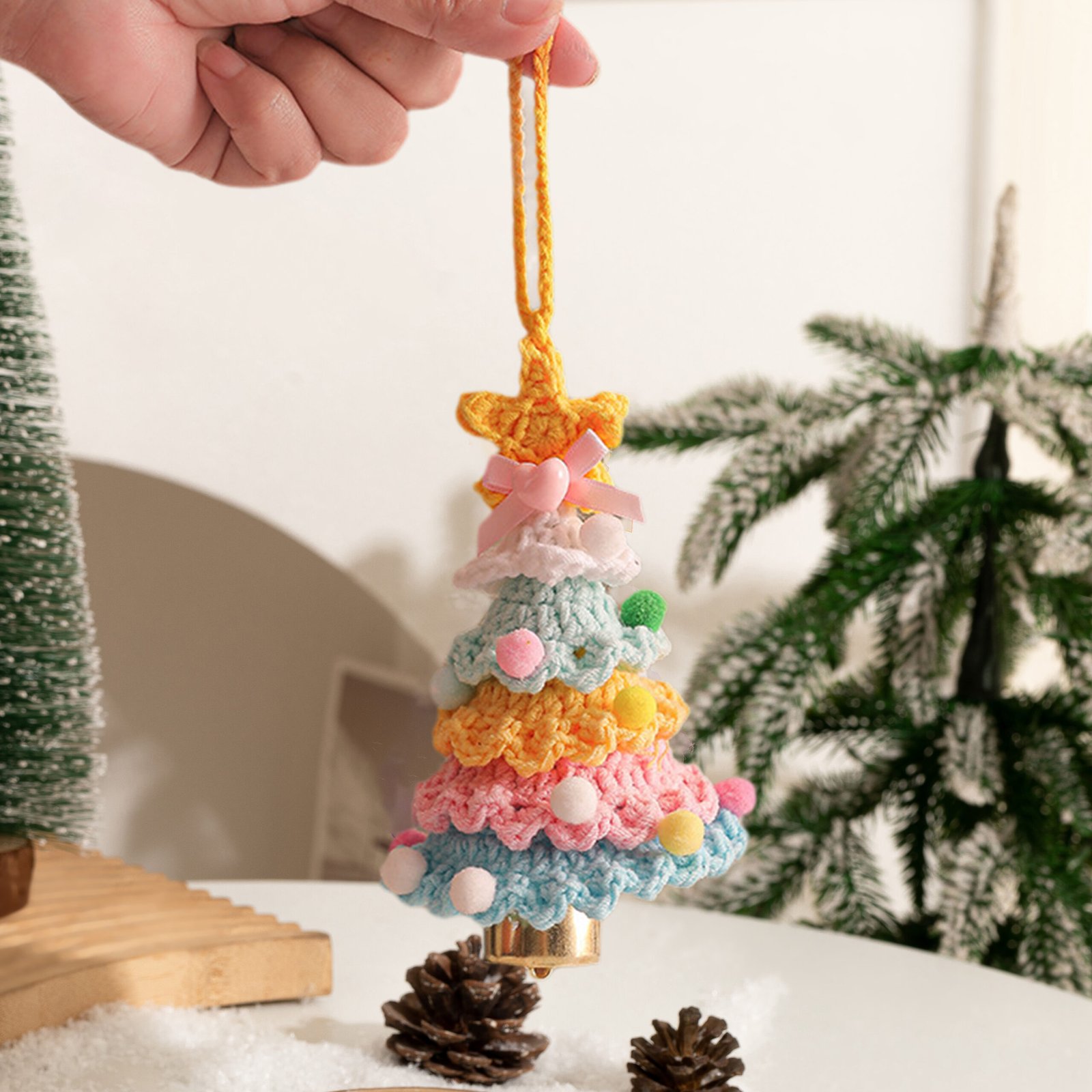 handmade crochet christmas tree decor, mini tabletop xmas decoration with star, festive ornament for home office, unique idea handmade crochet christmas tree decor, mini tabletop xmas decoration with star, festive ornament for home office, unique idea