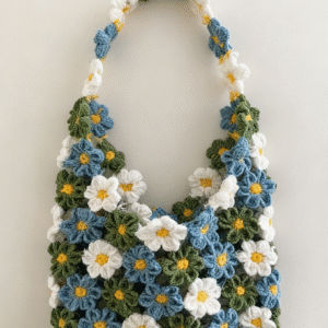 colorful flower shoulder bag, with flowers blooming on your shoulders, hand knitted with five strands of cotton thread. it's a daily schoolbag, a single shoulder bag, a snack and meal box bag. unique and perfect for giving as a gift or for personal use. suitable for daily commuting. it's suitable to be paired with any clothes to add your distinctive beauty. you glow gently under the sunlight. a gift for ladies. soft and not prone to color fading.