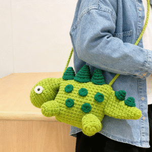 one of a kind hand knitted dinosaur crossbody bag | soft cotton crochet pouch for kids | adjustable strap | perfect birthday gift & daily companion