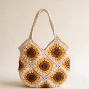 sunflower shaped tote bag is meticulously crafted using five strand cotton thread through crochet work. it serves as a versatile accessory, functioning as an everyday schoolbag, a stylish single shoulder bag, or a practical container for snacks and lunch boxes. each bag is one of a kind, making it an ideal choice for both gifting and personal use. whether for daily commuting or other occasions, it pairs seamlessly with any outfit, adding a touch of distinctive charm to your appearance. children can utilize it to carry stationery or snacks during trips. moreover, the bag is soft to the touch and resistant to color fading.