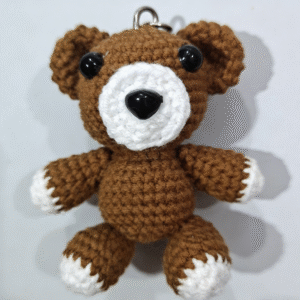 brown bear hand knitted keychain; unique 3d teddy bear design; soft cotton bag charm; cute cartoon hanging ornament; daily use; ideal gift for bear lovers, her & kids; lightweight & durable; perfect for keys, bags & backpacks