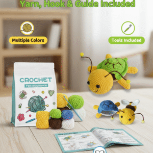 2 pack diy crochet kit includes everything you need to hand craft an adorable bee and a cute turtle! perfect for beginners and craft lovers alike, this yarn crochet animal doll set lets you create charming handmade pieces with your own hands. the kit comes with complete english diagrams and english only tutorial videos that guide you step by step through every stitch—no prior crochet experience required! all high quality, soft yarn and essential crochet tools are included, making it easy to start crafting right away. each handmade bee and turtle carries the warmth and care of your own hands, turning simple yarn into a heartfelt, meaningful gift. whether for birthdays, holidays, or daily surprises, this diy kit is more than a craft—it’s a way to share love and creativity, making it a sweet companion for animal lovers of all ages.