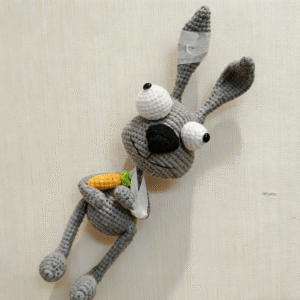 gray bunny hand knitted keychain; unique 3d bandaged bunny design; soft cotton bag charm; cute cartoon hanging ornament; daily use; ideal gift for bunny lovers, her & kids; lightweight & durable; perfect for keys, bags & backpacks