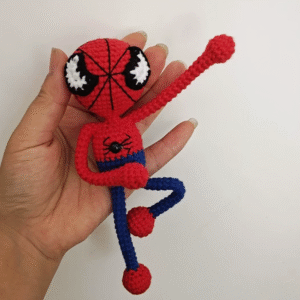 long leg web hero hand knitted keychain; unique 3d web slinger design; oft cotton thread crochet hanging ornament; cute cartoon charm; daily use; ideal gift for hero fans, him & kids; lightweight & durable; perfect for keys, bags & backpacks