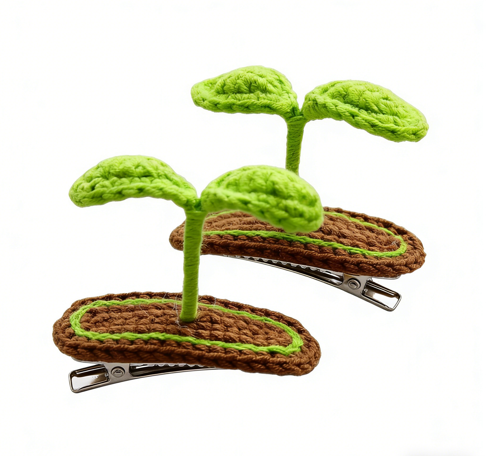 set of 2 hand knitted 3d sprout hair clips ; unique design; soft cotton crochet hair accessories; cute hair decor for kids & adults; daily wear & gift use; ideal for parties & casual outings; durable & gentle on hair; lightweight & comfortable set of 2 hand knitted 3d sprout hair clips ; unique design; soft cotton crochet hair accessories; cute hair decor for kids & adults; daily wear & gift use; ideal for parties & casual outings; durable & gentle on hair; lightweight & comfortable