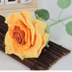 hand knitted single thai rose bouquet; unique design; soft cotton crochet floral decor; tabletop & home decoration; ideal gift for valentine's day & anniversary; durable & maintenance free; spritz with perfume for natural scent diffusion, releases your unique fragrance