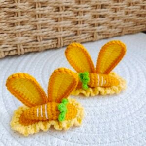 one pair of two 3d rabbit ears carrot hair clips, with a cartoonish three dimensional design. made by 4 strands of pure handcrafted milk cotton, they are soft and easy to clean. they are the best decorations for hair, lightweight and comfortable. both babies and adults can wear them. they fully showcase your cuteness and tenderness. they are the most thoughtful gifts for your family.