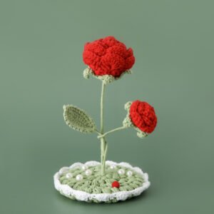 hand knitted rose phone stand, soft cotton yarn, unique romantic charm, safe & functional decor, meaningful love keepsake