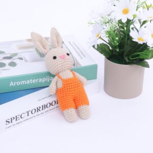 hand crochet orange bunny comfort doll, soft cotton yarn, safe cozy companion for kids, meaningful childhood keepsake