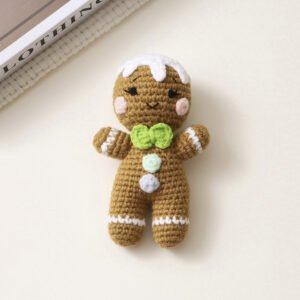 hand crochet gingerbread cookie doll, soft cotton yarn, safe cozy companion for kids, meaningful holiday keepsake