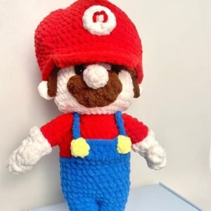 hand crochet mario comfort doll, soft chenille yarn, safe cozy companion for kids, meaningful childhood keepsake