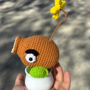 hand crochet plants vs. zombies coconut cannon potted decor, soft cotton yarn, cute desk ornament, stress relief gift for gamers.