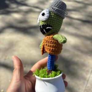 hand crochet plants vs. zombies buckethead zombie potted decor, soft cotton yarn, cute desk ornament, stress relief gift for gamers