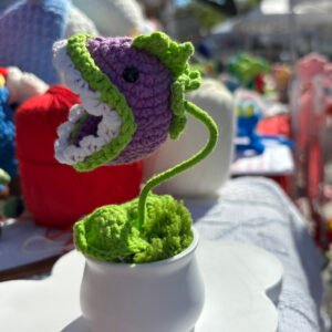 hand crochet plants vs. zombies chomper potted decor, soft cotton yarn, cute desk ornament, stress relief gift for gamers