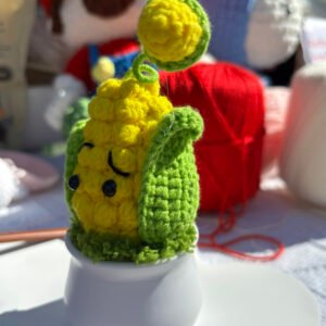 hand crochet plants vs. zombies kernel pult potted decor, soft cotton yarn, cute desk ornament, stress relief gift for gamers.