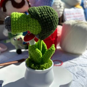 hand crochet plants vs. zombies multi headed pea potted decor, soft cotton yarn, cute desk ornament, stress relief gift for gamers