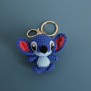 hand knitted stitch keychain, soft cotton yarn, unique cartoon charm, safe & cozy decor, meaningful lilo & stitch keepsake.