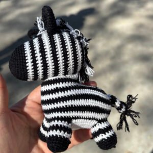 hand knitted zebra keychain, soft cotton yarn, unique safari charm, safe & cozy decor, meaningful wild keepsake