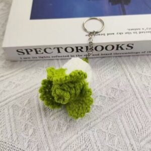 hand knitted bok choy keychain, soft cotton yarn, unique veggie charm, safe & cozy decor, meaningful lucky keepsak