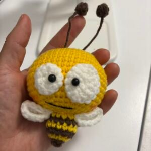 hand knitted big head bee keychain, soft cotton yarn, unique cute charm, safe & cozy decor, meaningful sweet keepsake